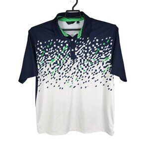 Mens Walter Hogan Polo Shirt Blue Green White Geometric Print Short Sleeve L